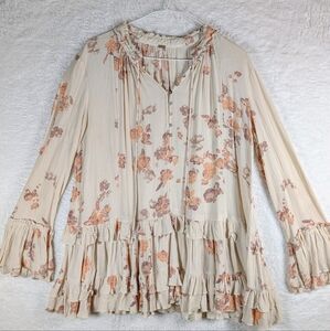 Free People‎ Cream and Pink Floral Blouse
